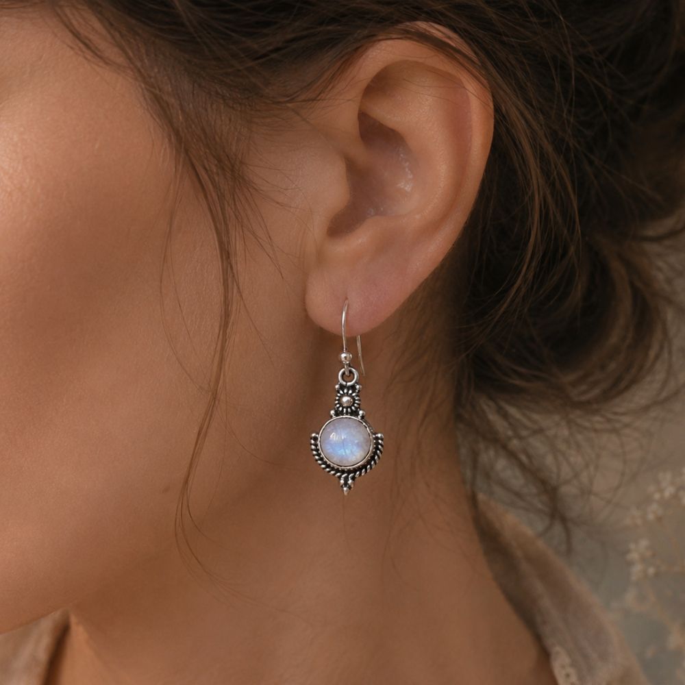 Boucle d’Oreille Pierre de Lune en Argent