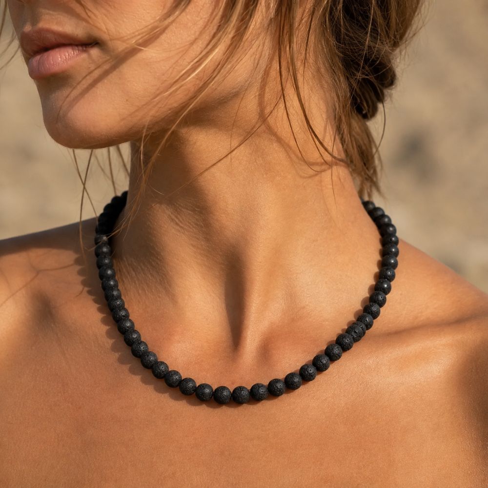 Collier Pierre de Lave en Perles Naturelles
