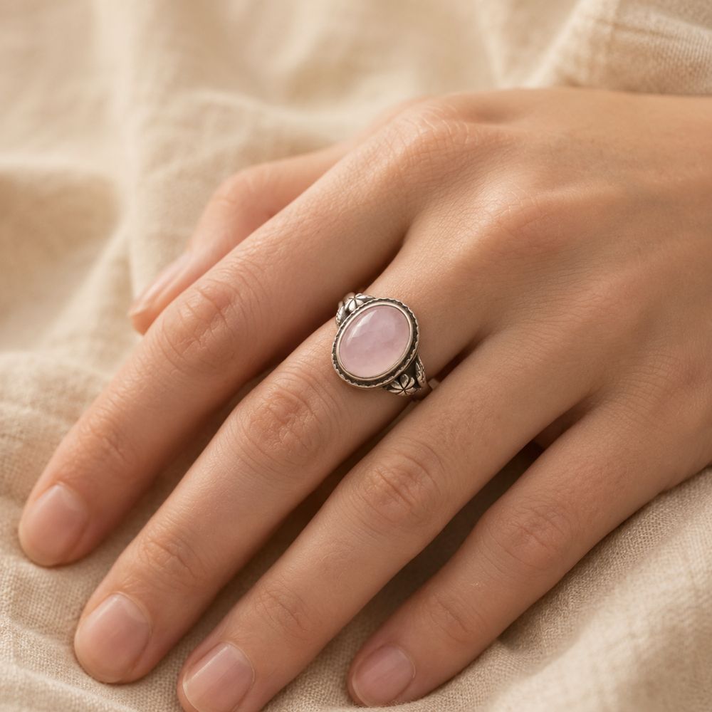 Bague Argent Quartz Rose