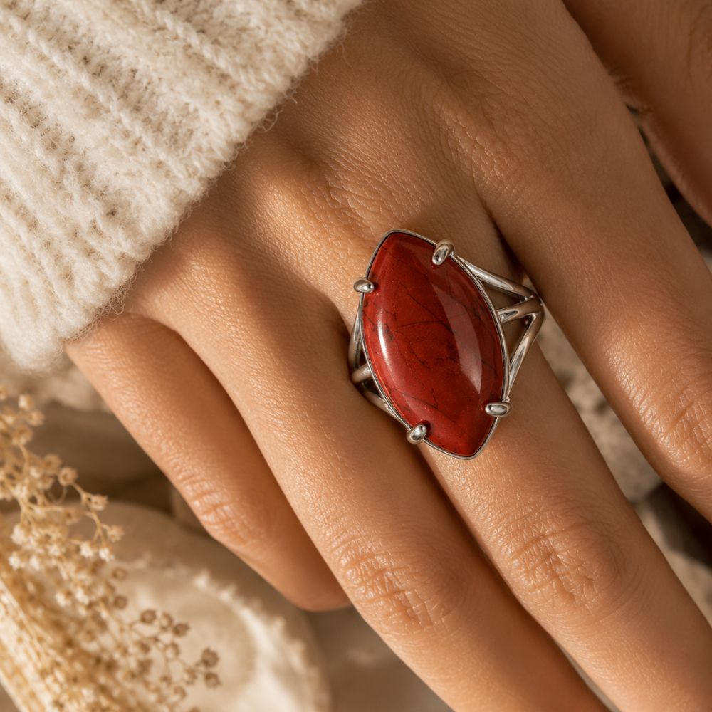 Bague Jaspe Rouge Ajustable