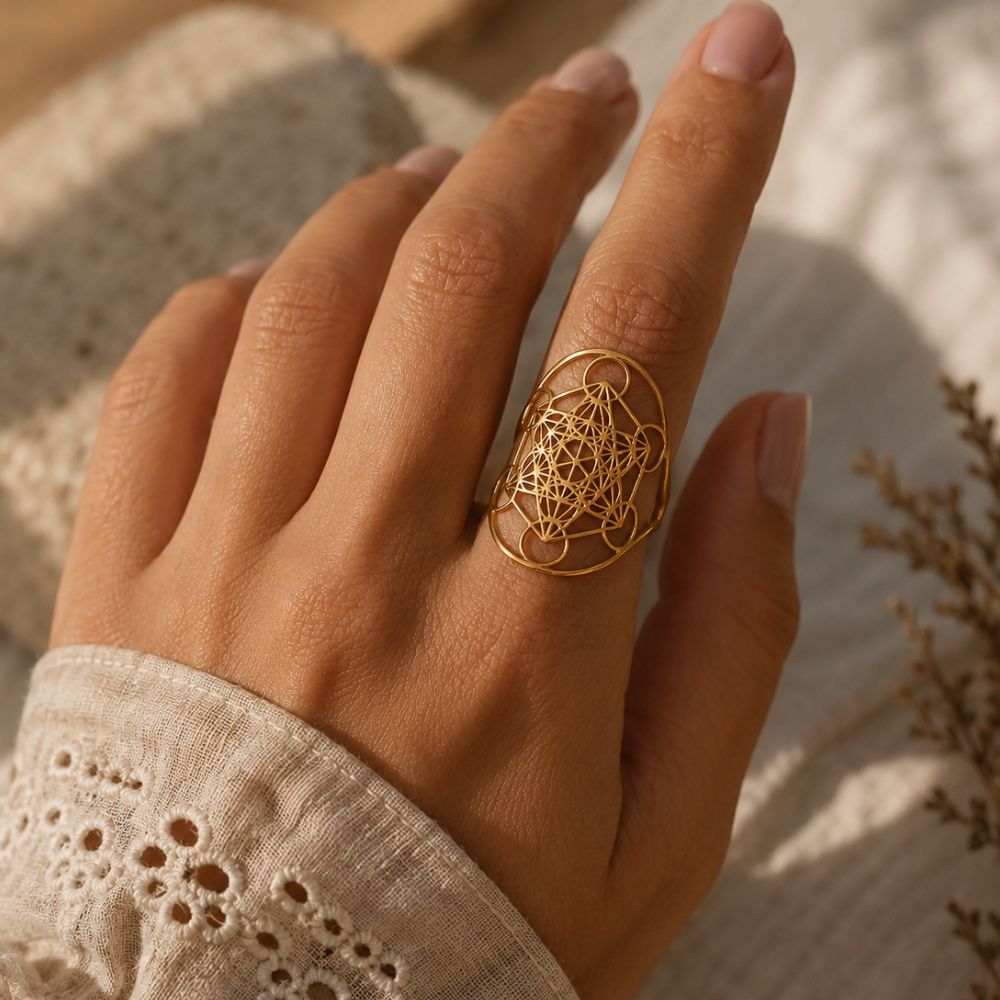 Bague Métatron Ajustable au Motif Ajouré