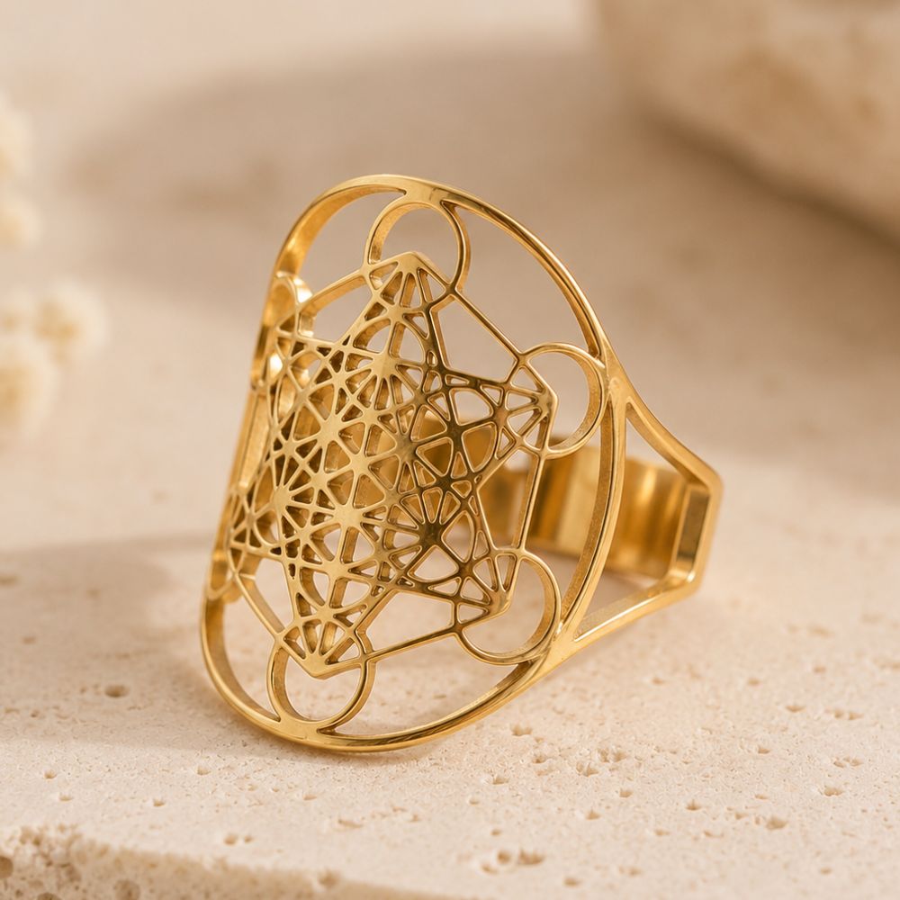 Bague Métatron Ajustable au Motif Ajouré