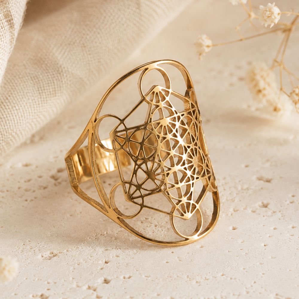 Bague Métatron Ajustable au Motif Ajouré