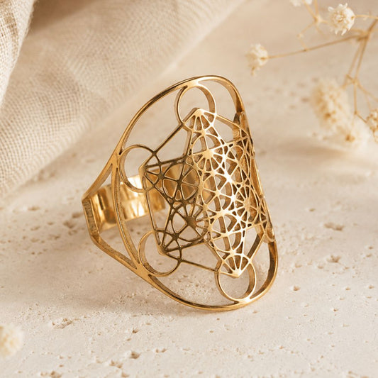 Bague Métatron Ajustable au Motif Ajouré