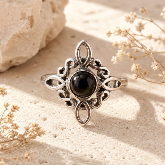 Bague Nœud de Sorcière Argent et Obsidienne