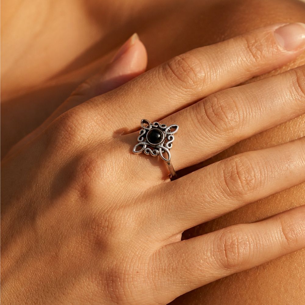 Bague Nœud de Sorcière Argent et Obsidienne