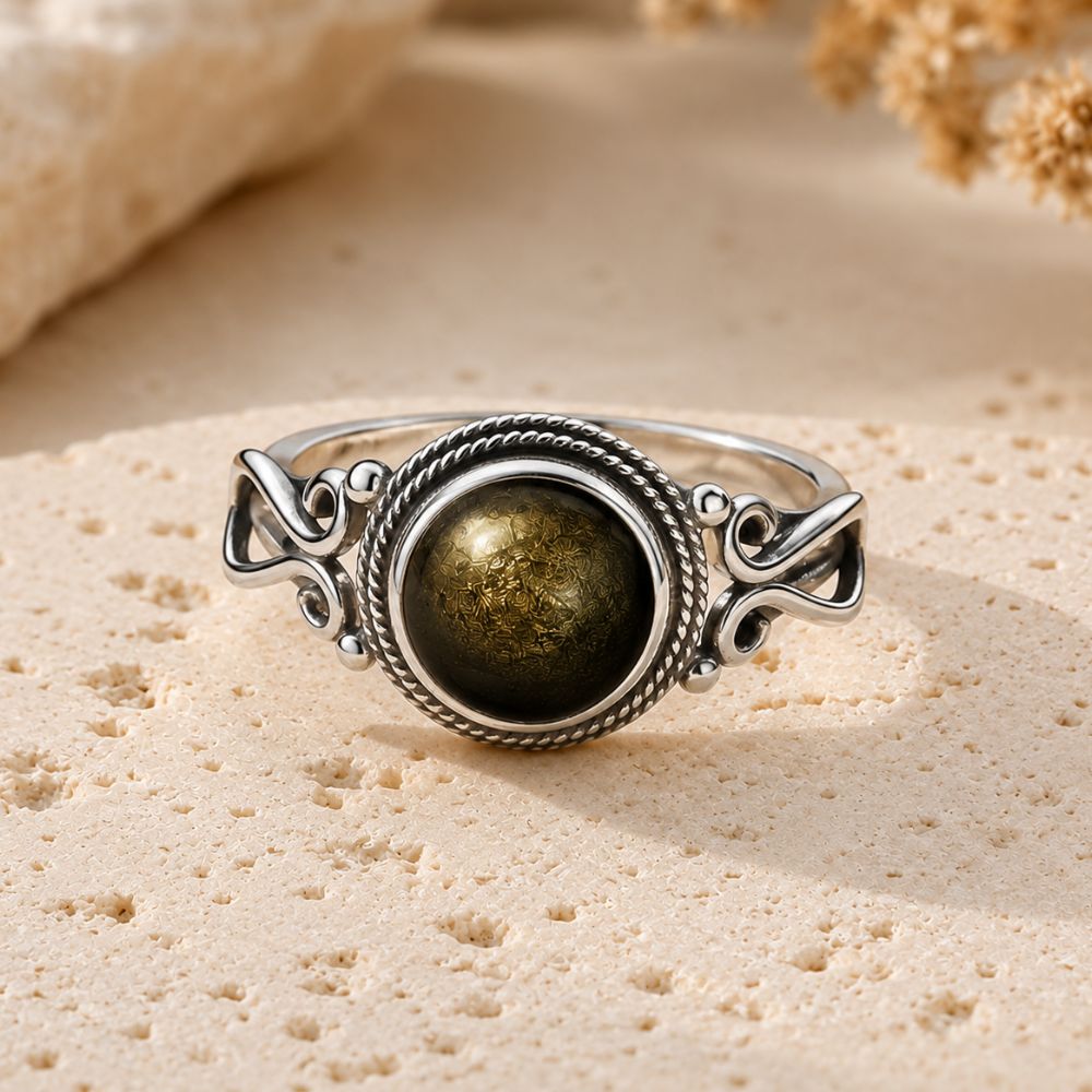 Bague Obsidienne Dorée en Argent 925
