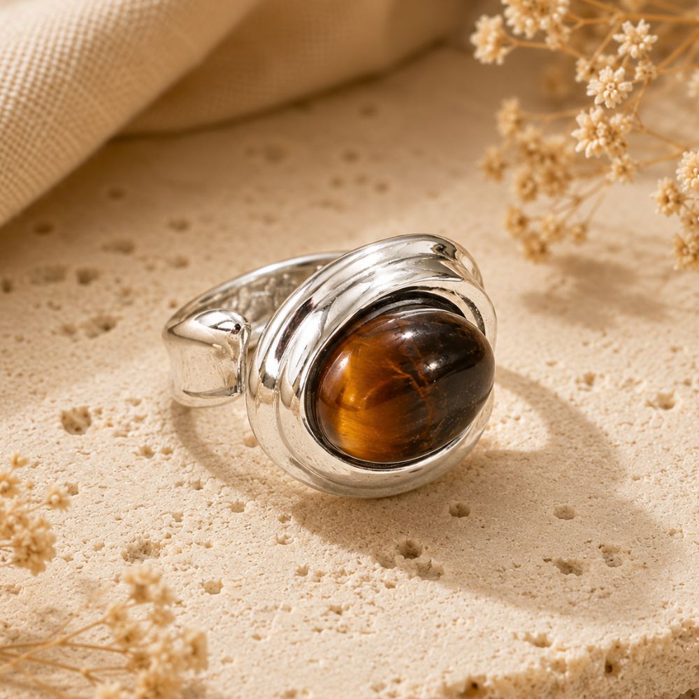 Bague Œil de Tigre en Acier Inoxydable