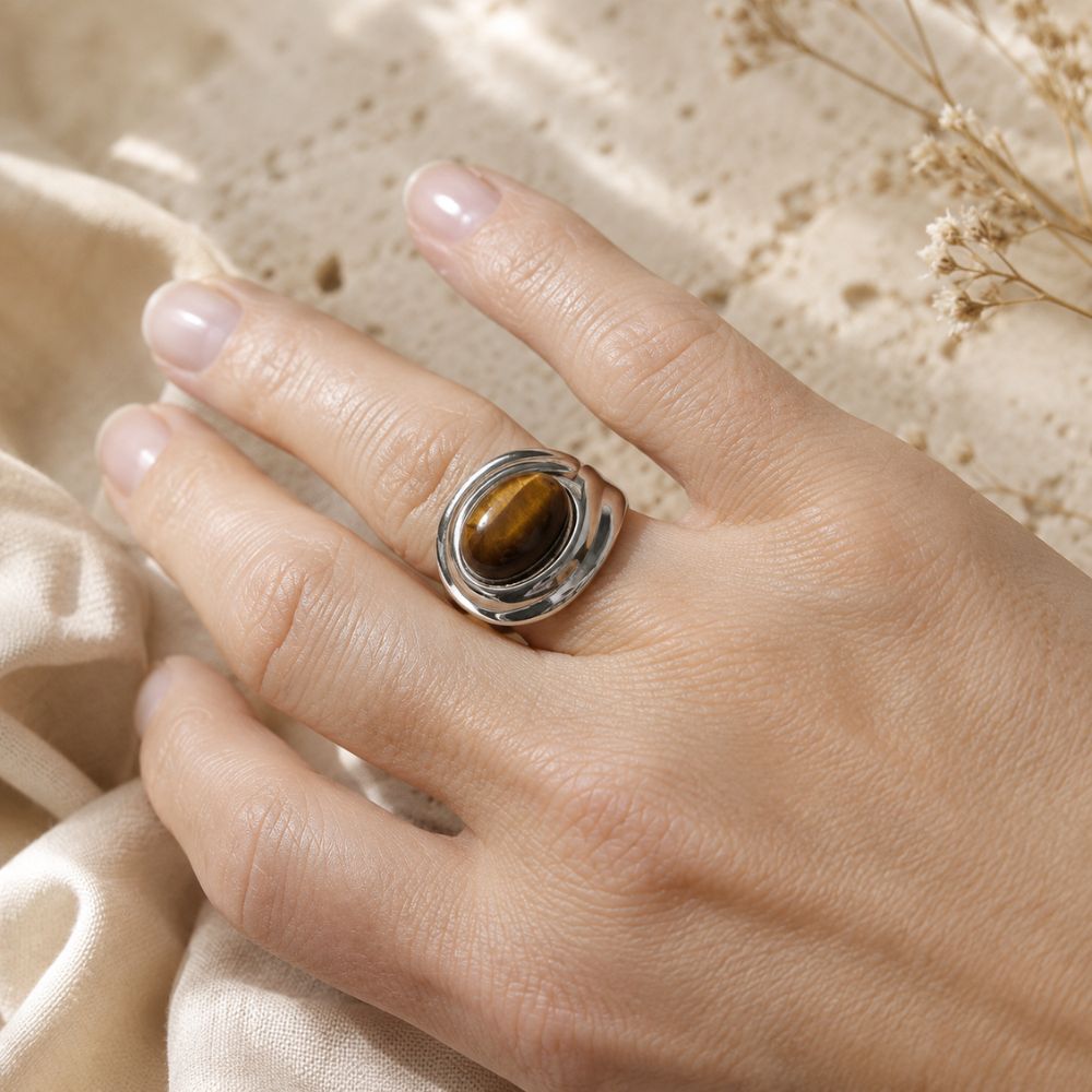Bague Œil de Tigre en Acier Inoxydable