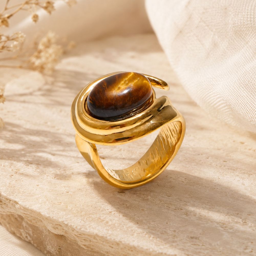 Bague Œil de Tigre en Acier Inoxydable