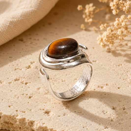 Bague Œil de Tigre en Acier Inoxydable