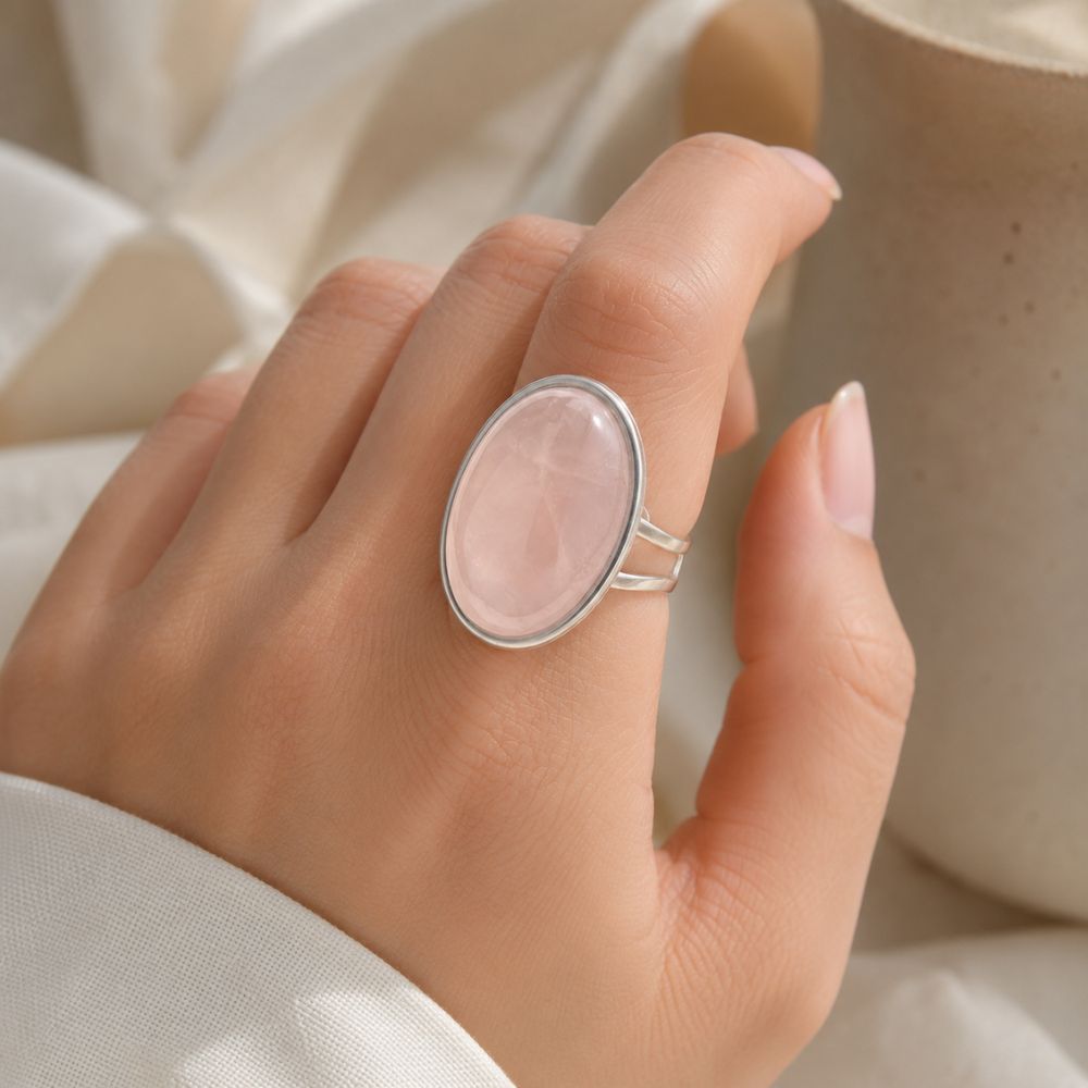 Bague Quartz Rose Ajustable