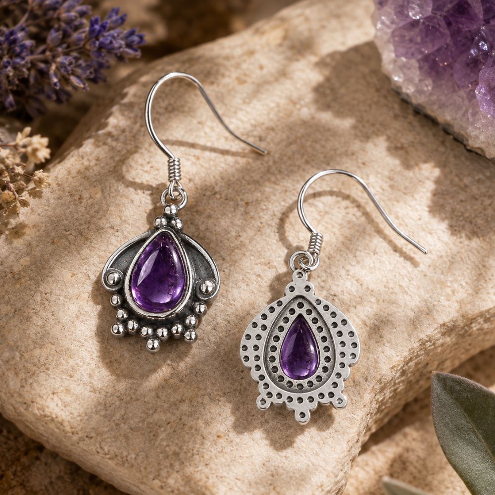 Boucle d’Oreille Améthyste Argent