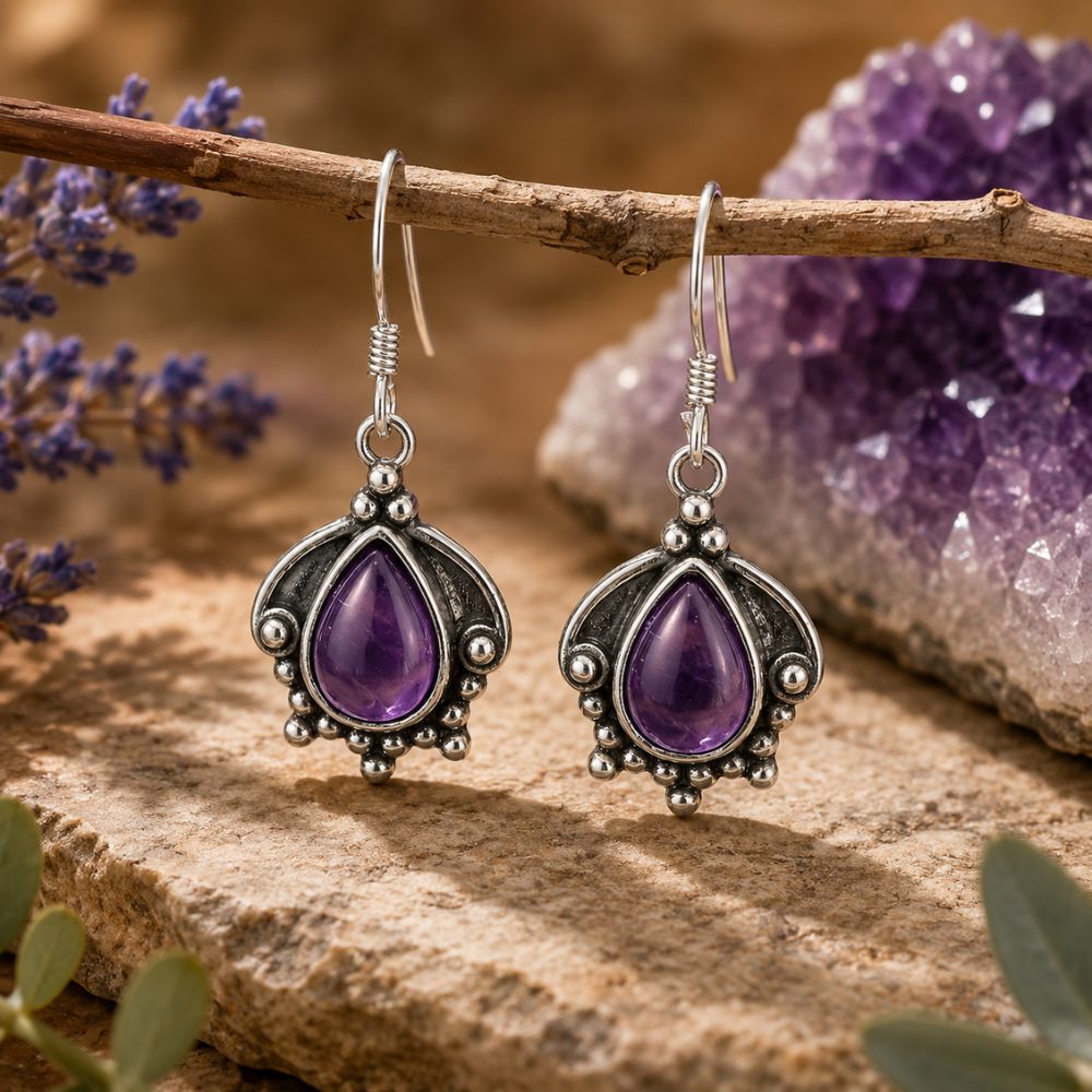 Boucle d’Oreille Améthyste Argent