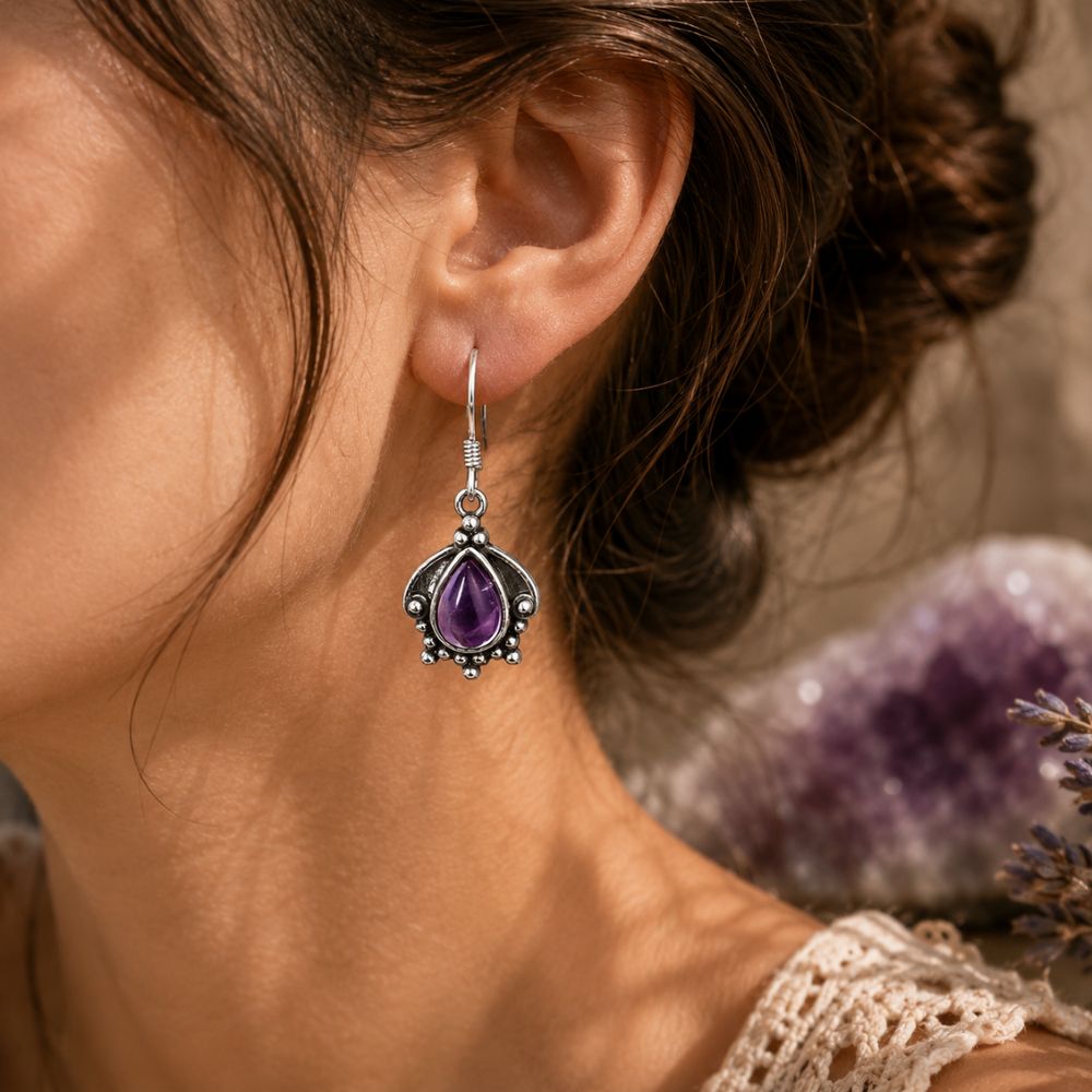Boucle d’Oreille Améthyste Argent