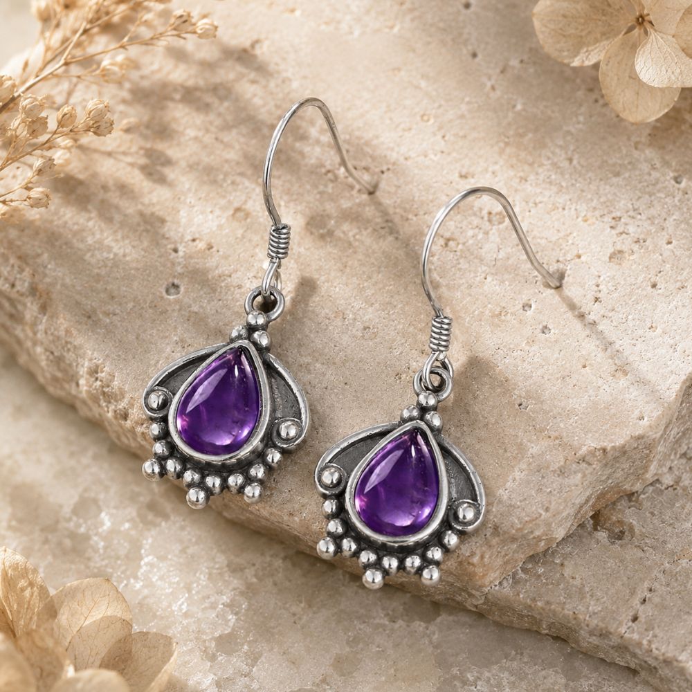 Boucle d’Oreille Améthyste Argent