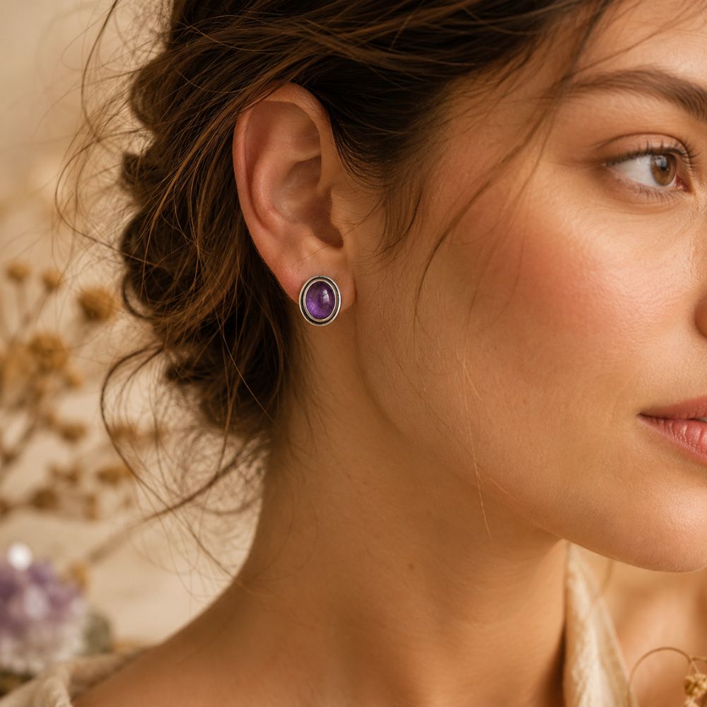Boucle d'Oreille Améthyste Naturelle