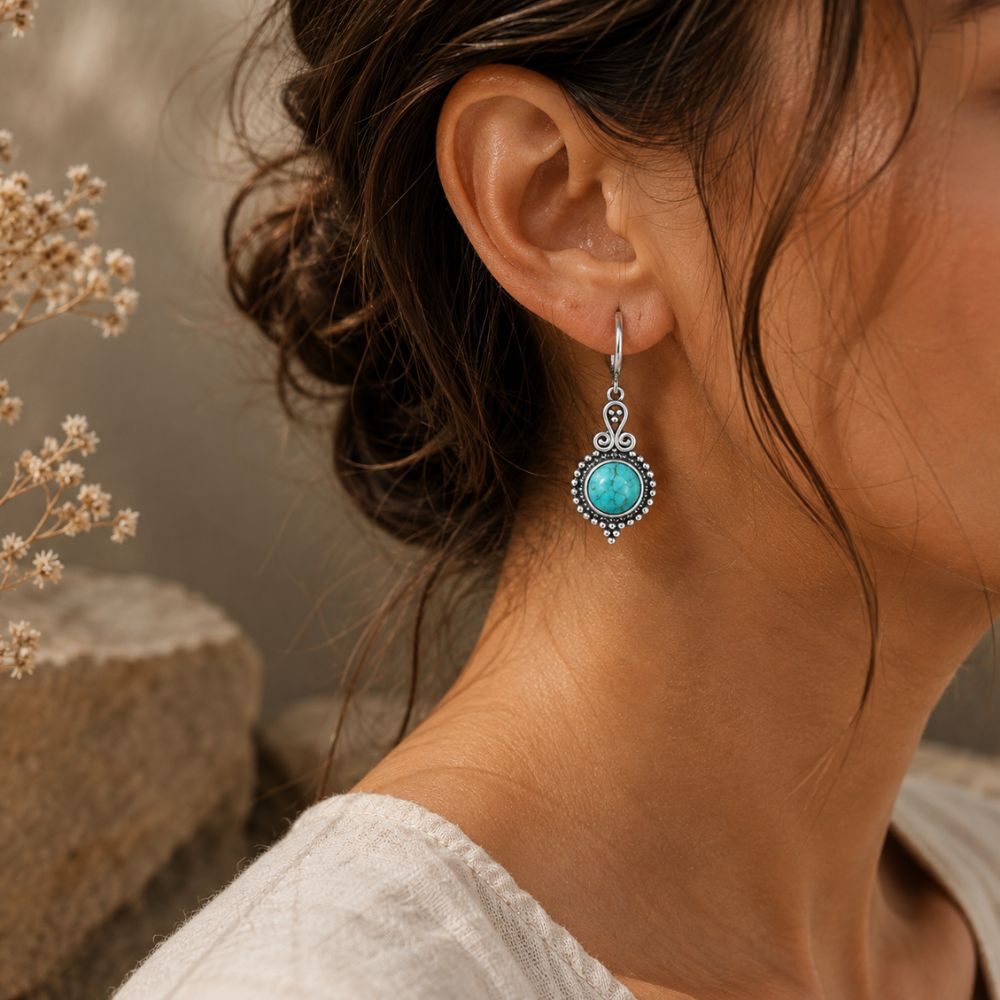 Boucle d'Oreille Turquoise en Argent 925