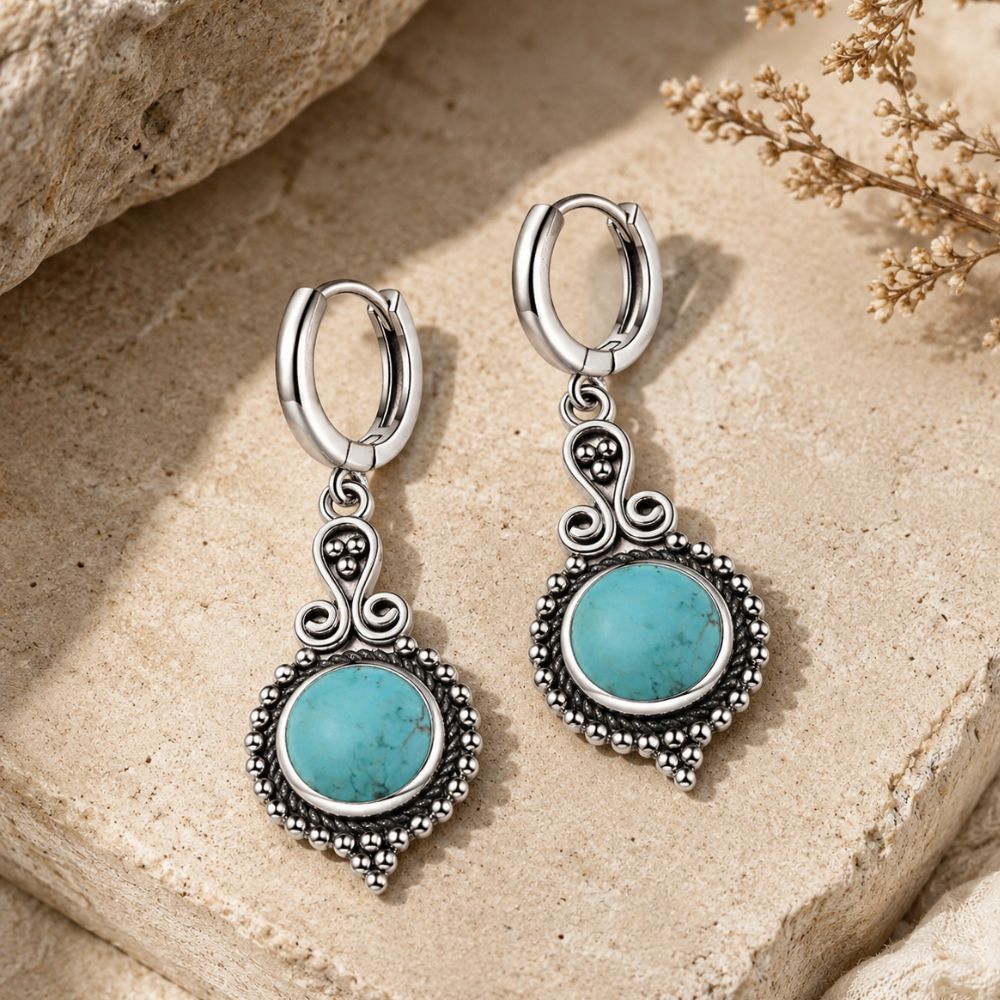 Boucle d'Oreille Turquoise en Argent 925