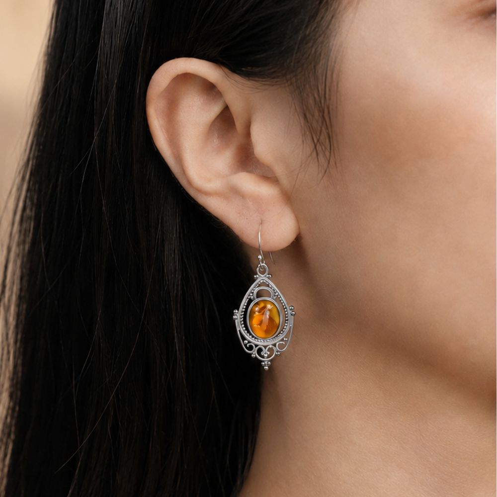 Boucles d'Oreilles Ambre et Argent 925