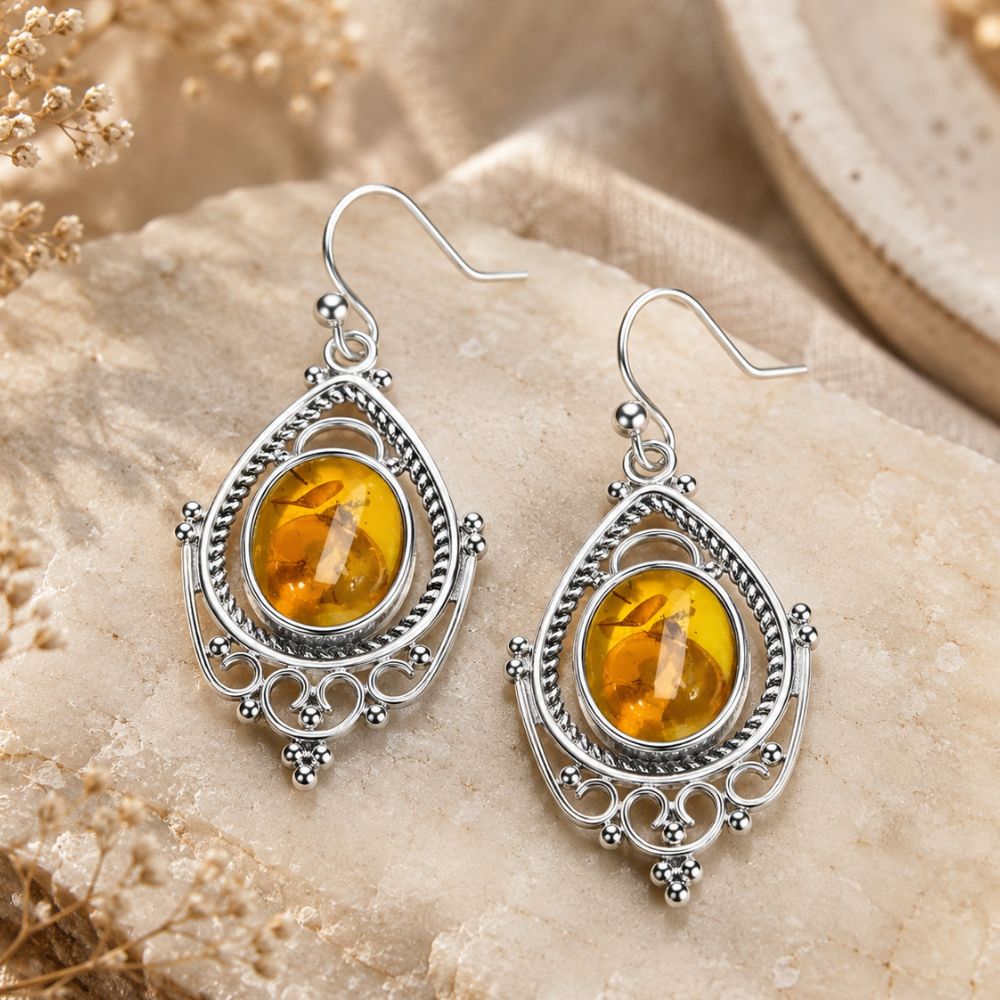 Boucles d'Oreilles Ambre et Argent 925