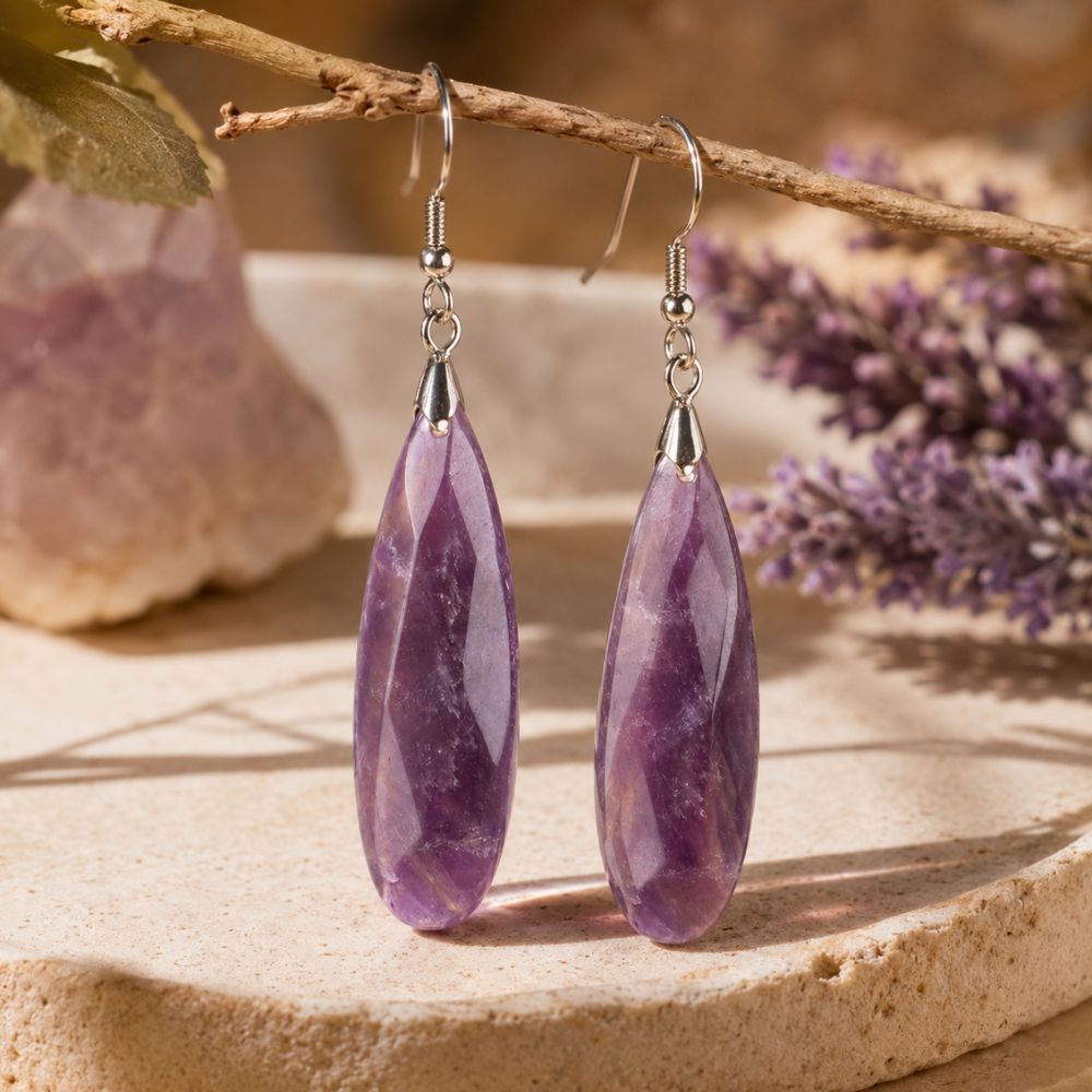 Boucles d’Oreilles Améthyste Pendantes