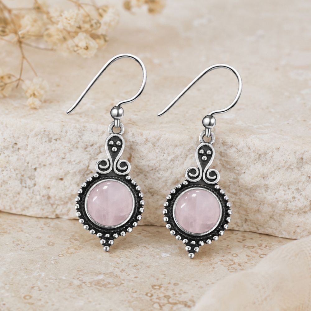 Boucles d’Oreilles Quartz Rose en Argent 925