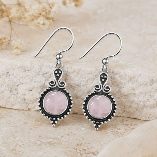 Boucles d’Oreilles Quartz Rose en Argent 925