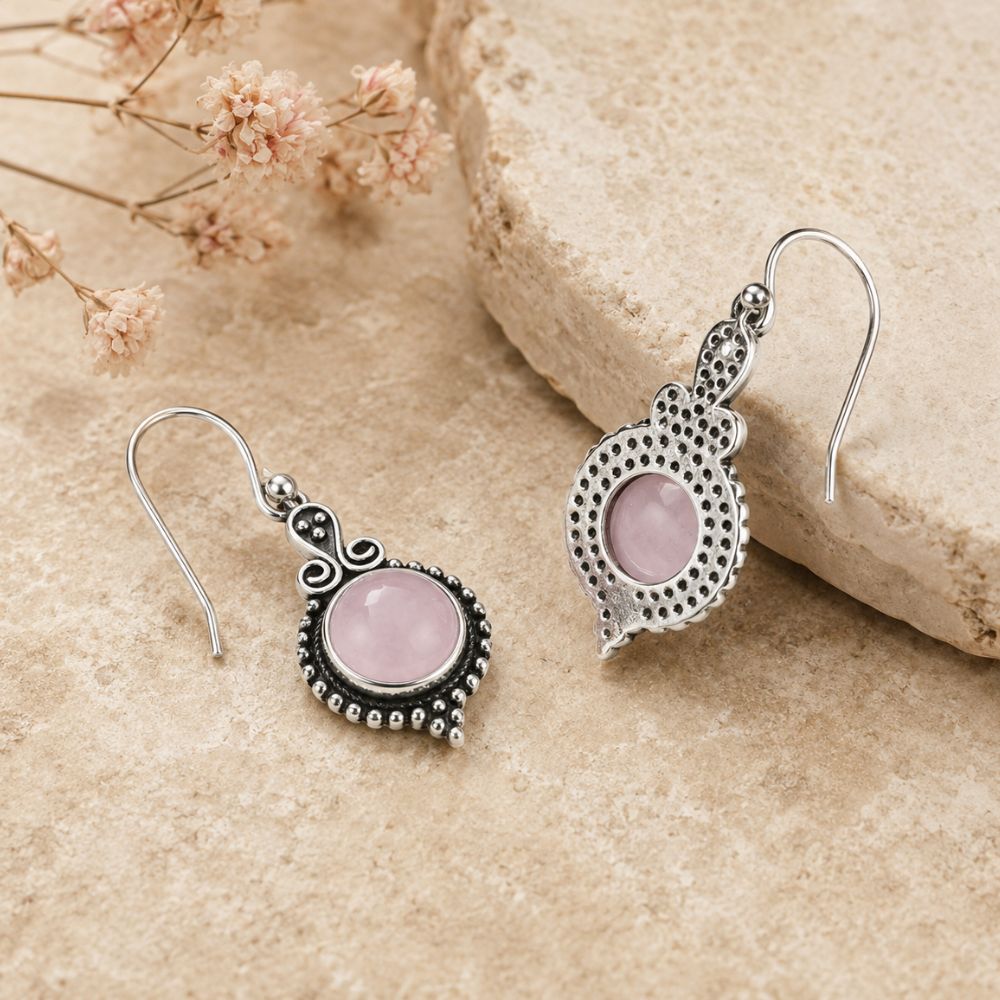 Boucles d’Oreilles Quartz Rose en Argent 925