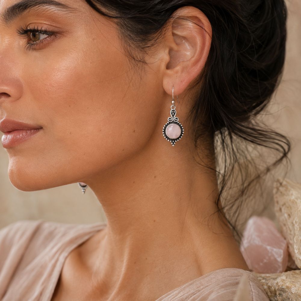 Boucles d’Oreilles Quartz Rose en Argent 925