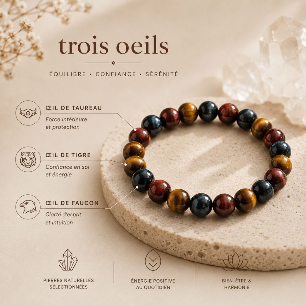 Bracelet 3 Œils en Pierres Naturelles