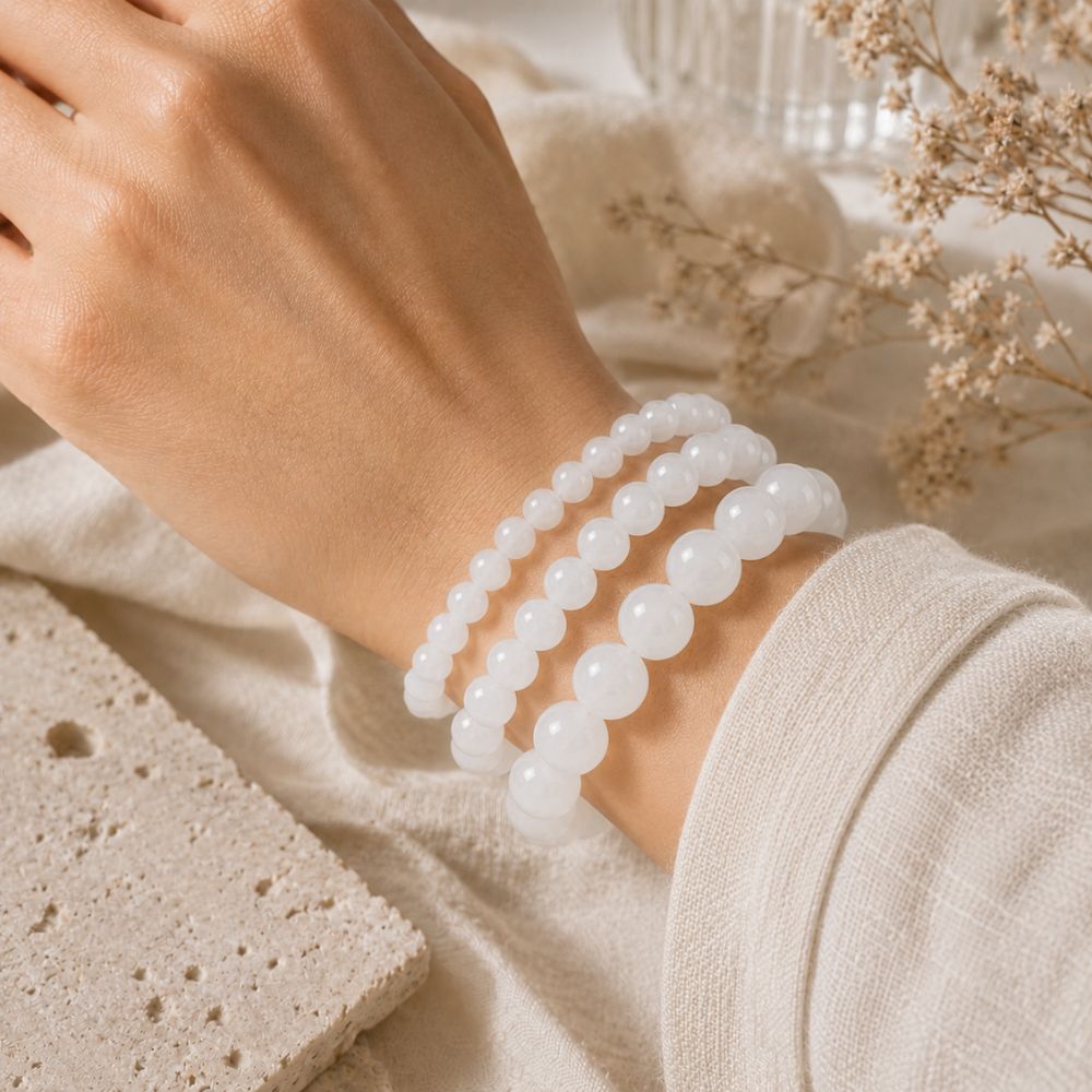 Bracelet Jade Blanc en Pierres Naturelles