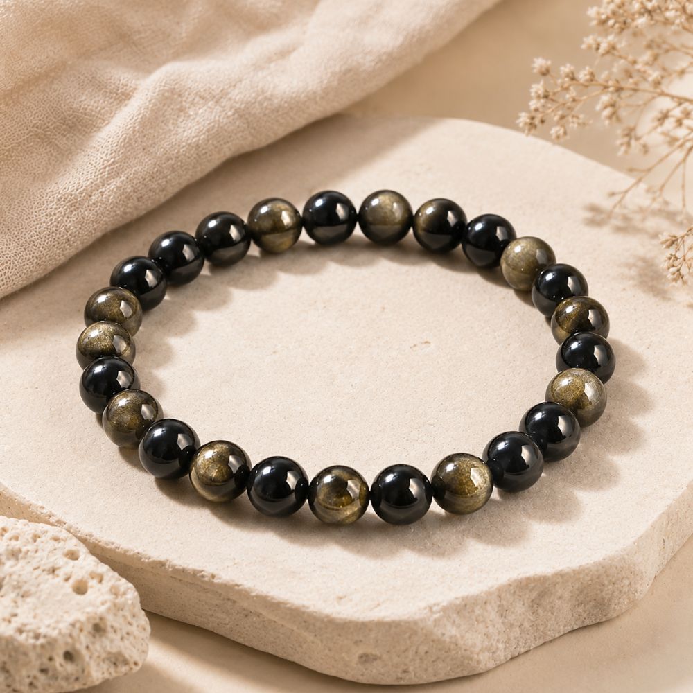 Bracelet Obsidienne Dorée