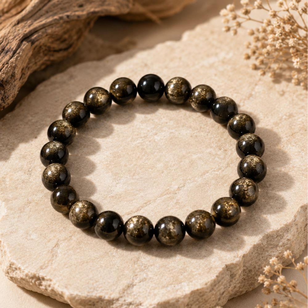 Bracelet Obsidienne Dorée