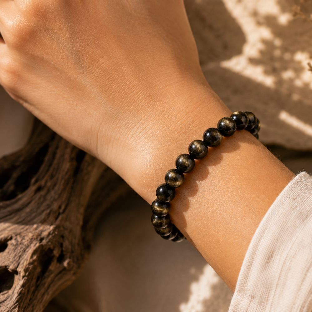 Bracelet Obsidienne Dorée