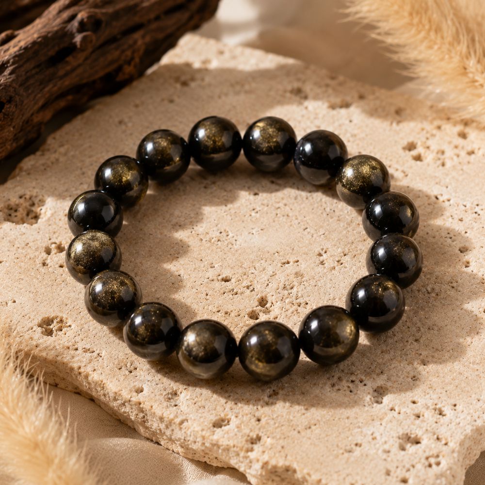Bracelet Obsidienne Dorée