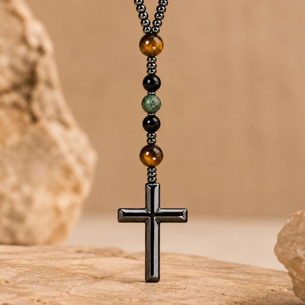 Collier Croix Perle en Pierres Naturelles