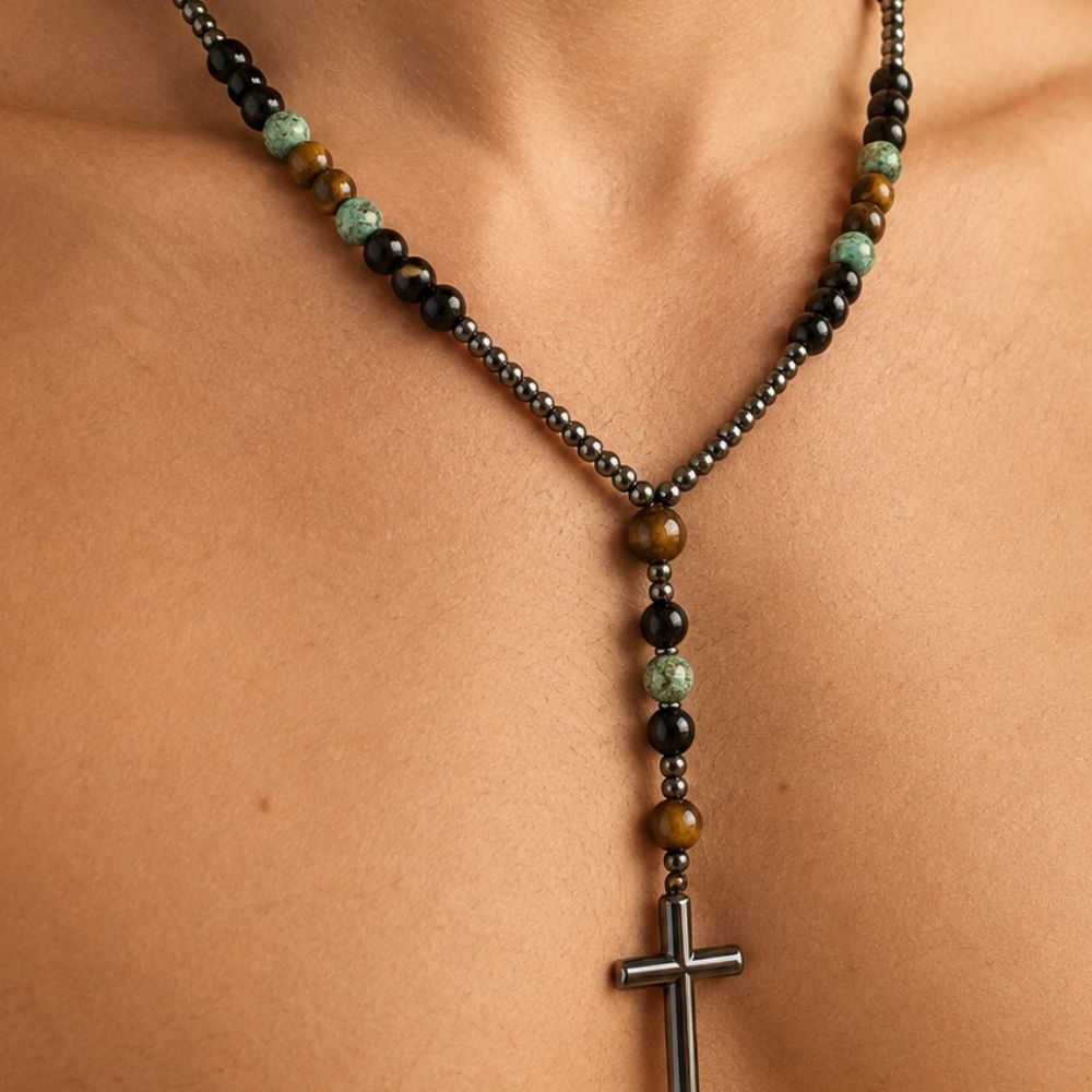 Collier Croix Perle en Pierres Naturelles