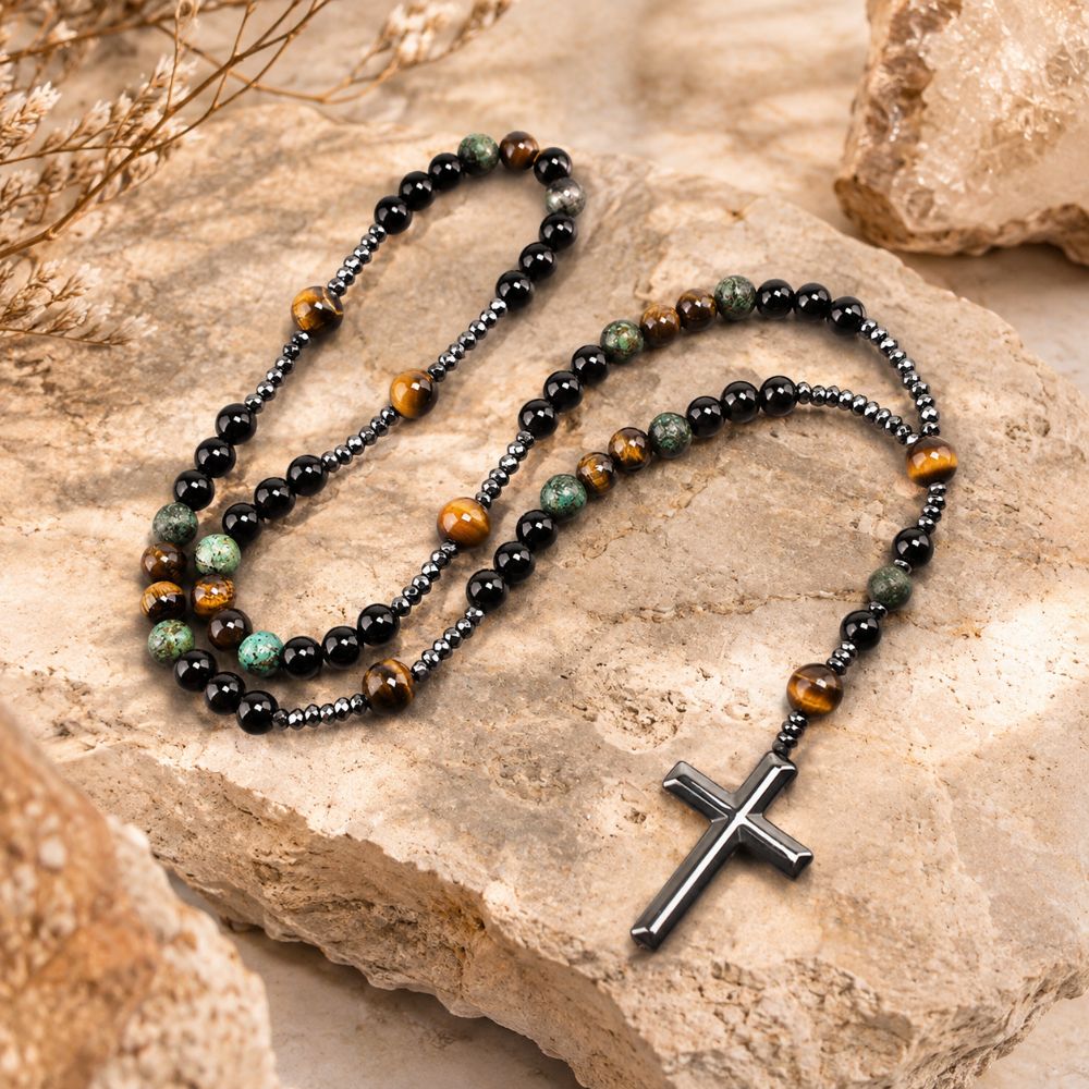 Collier Croix Perle en Pierres Naturelles