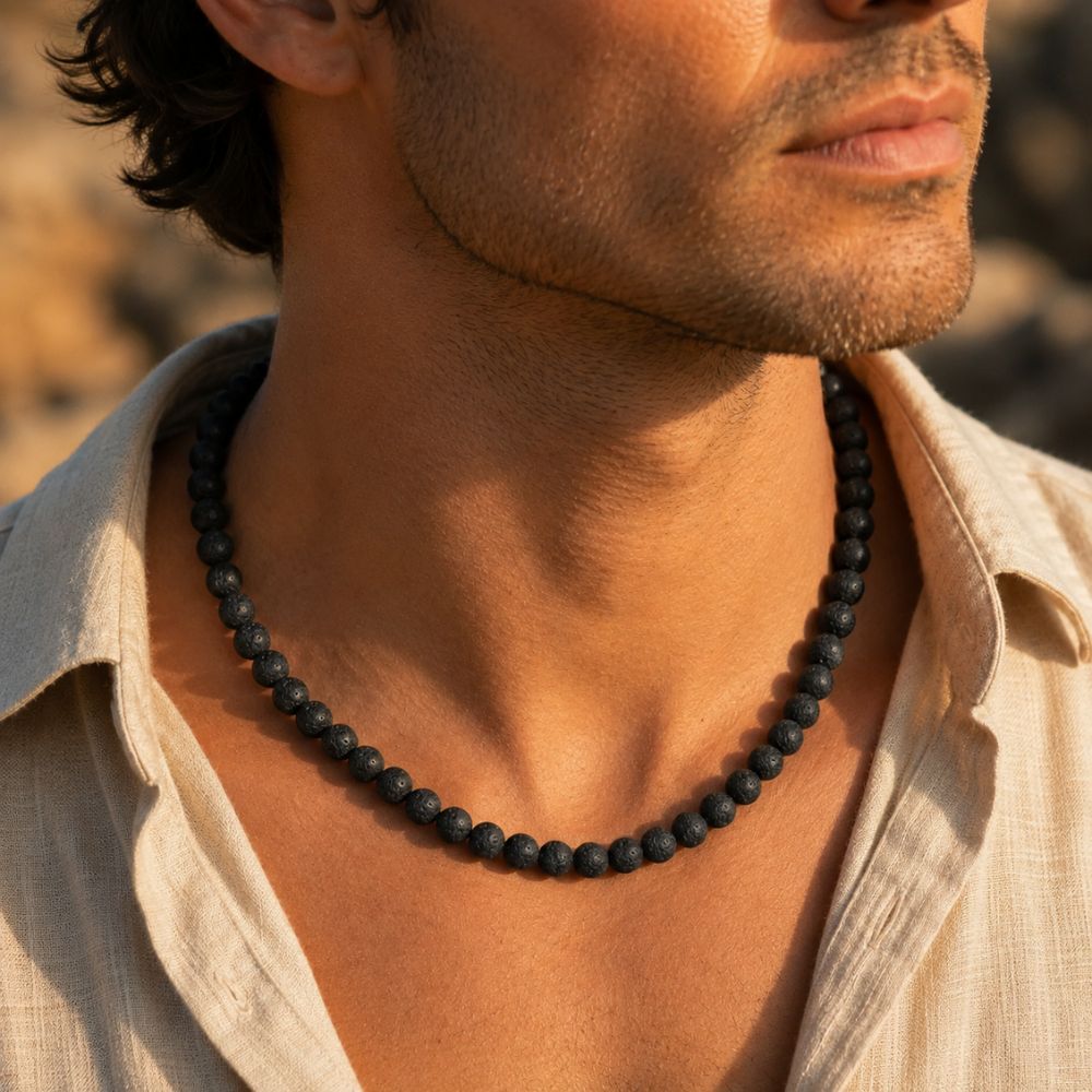 Collier Pierre de Lave en Perles Naturelles
