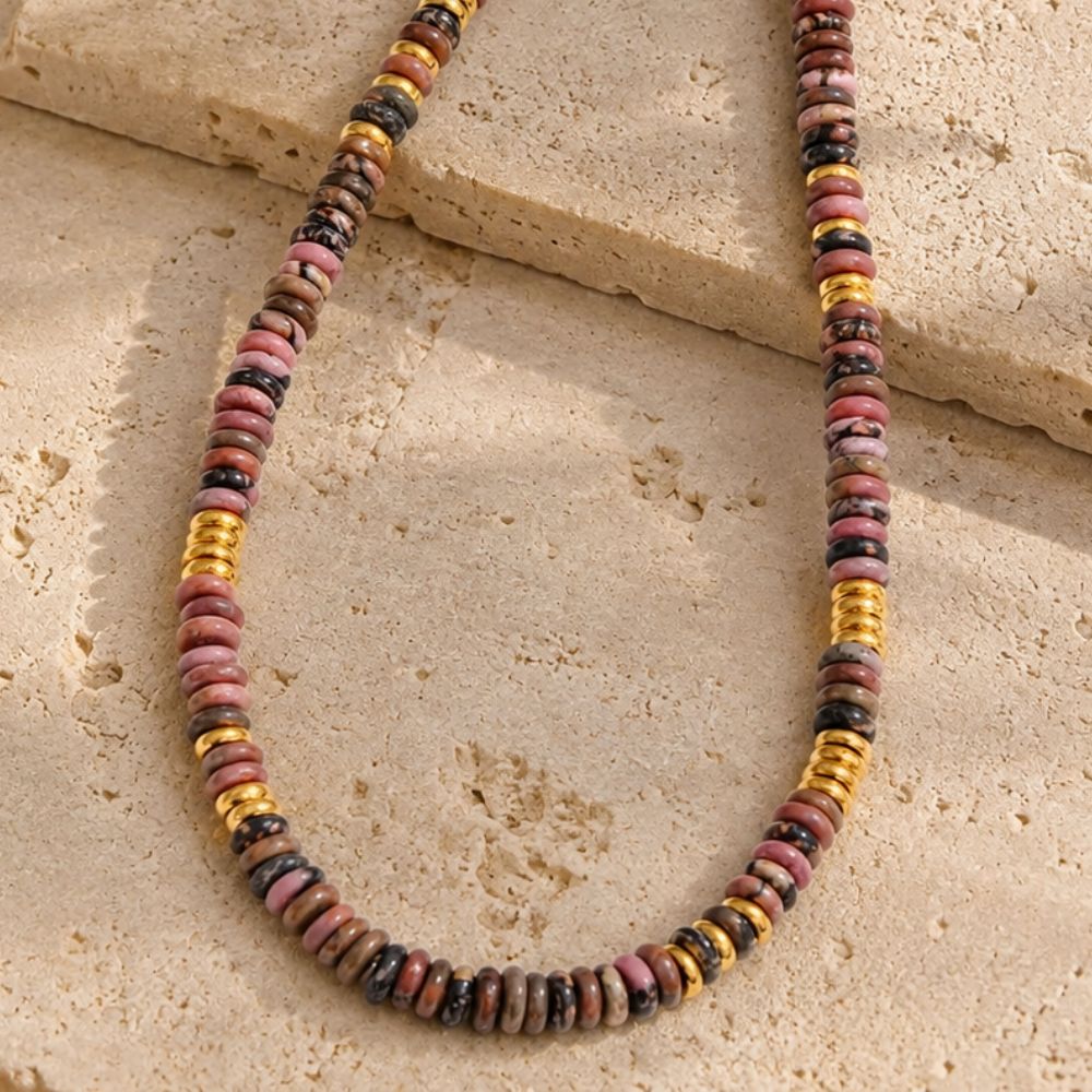 Collier Rhodochrosite en Pierre Naturelle
