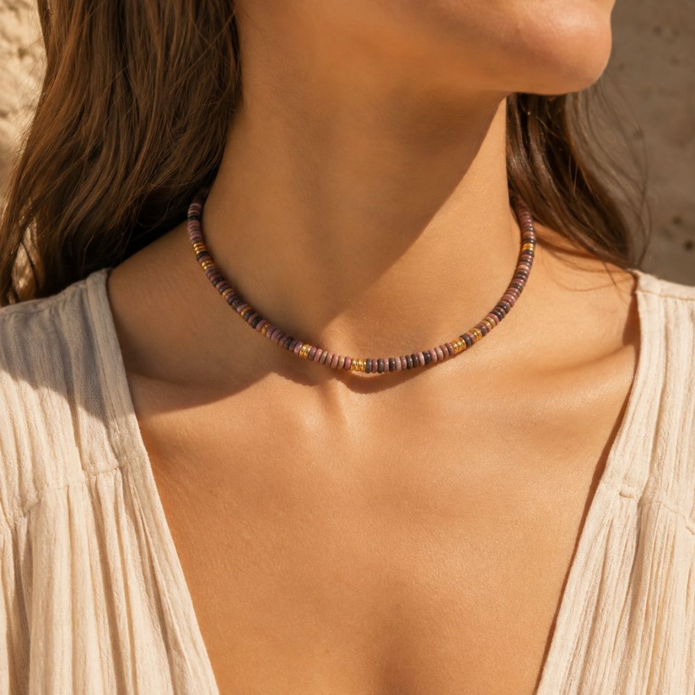 Collier Rhodochrosite en Pierre Naturelle
