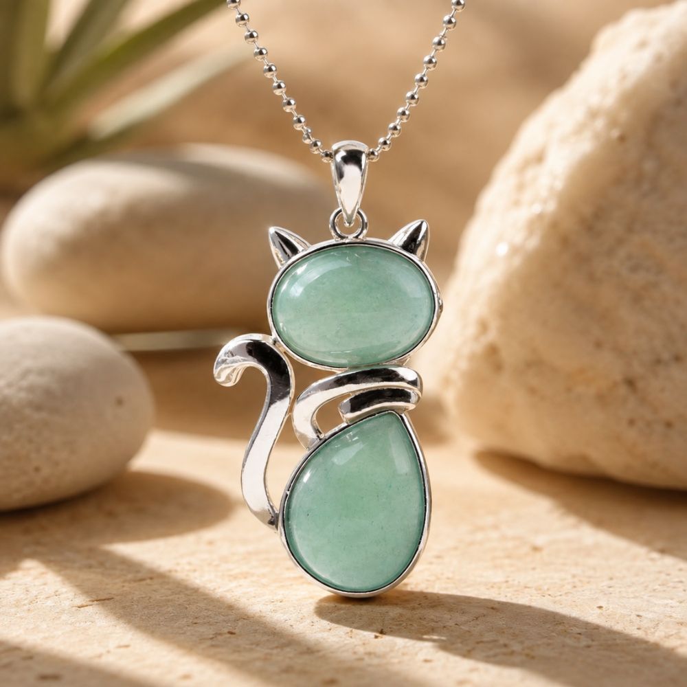 Pendentif Chat en Pierres Naturelles