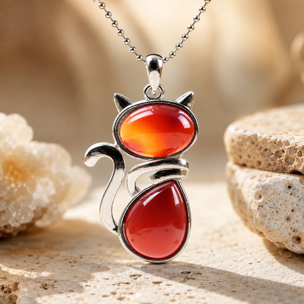 Pendentif Chat en Pierres Naturelles