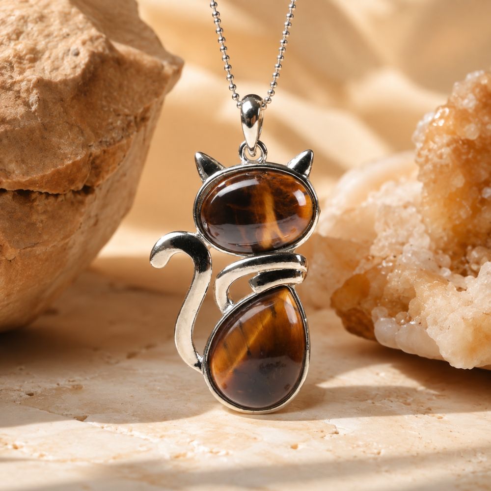 Pendentif Chat en Pierres Naturelles