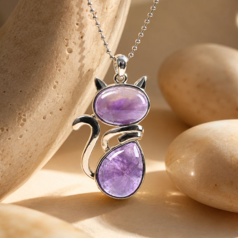 Pendentif Chat en Pierres Naturelles