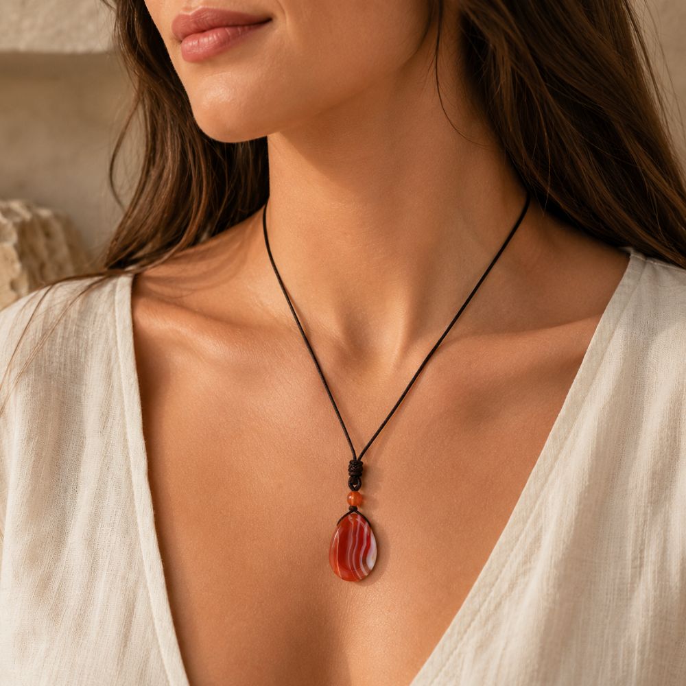 Pendentif Cornaline Rouge en Pierre Naturelle