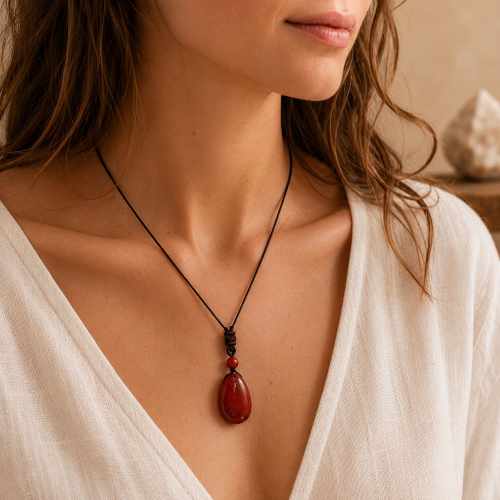 Pendentif Jaspe Rouge en Pierre Naturelle