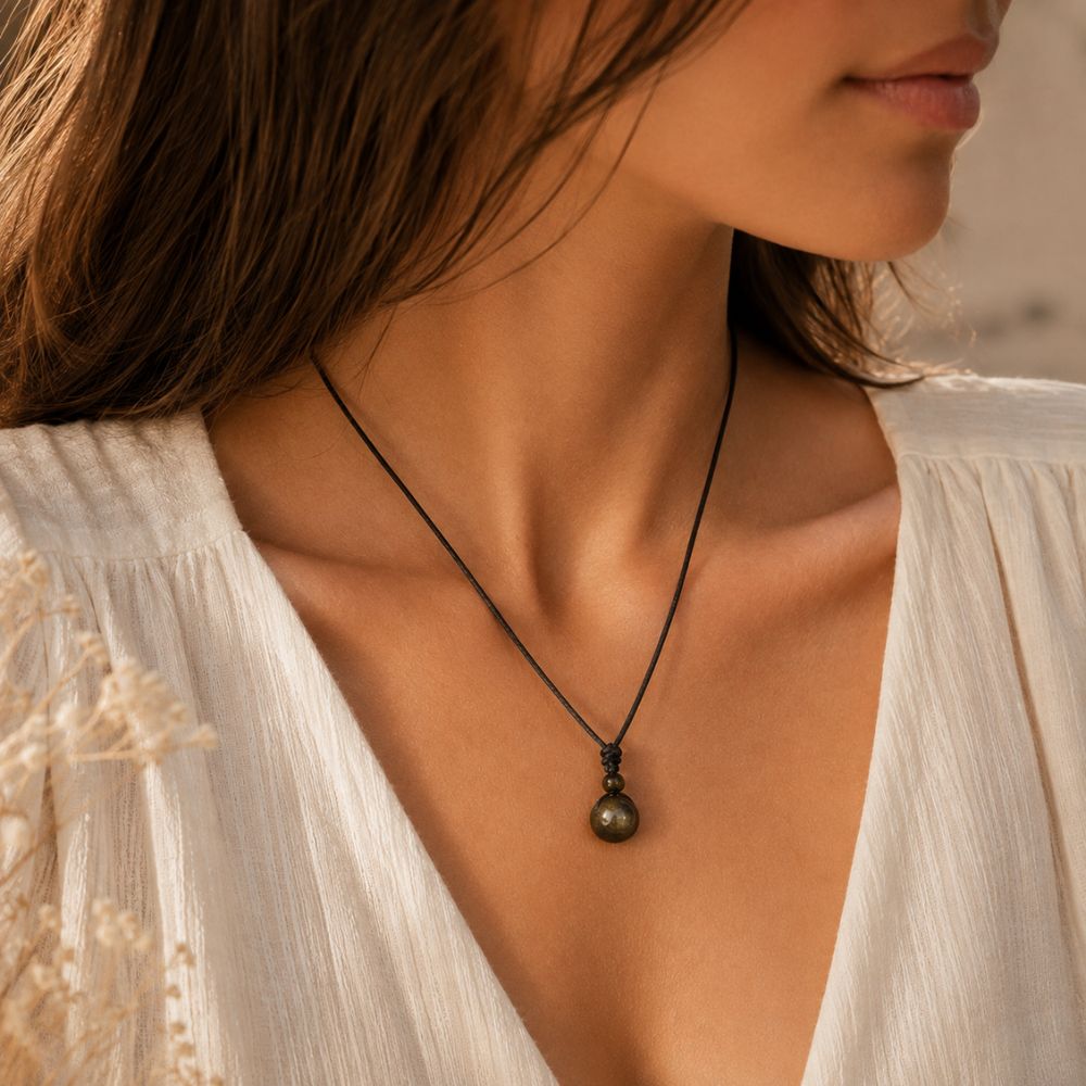Pendentif Obsidienne Dorée