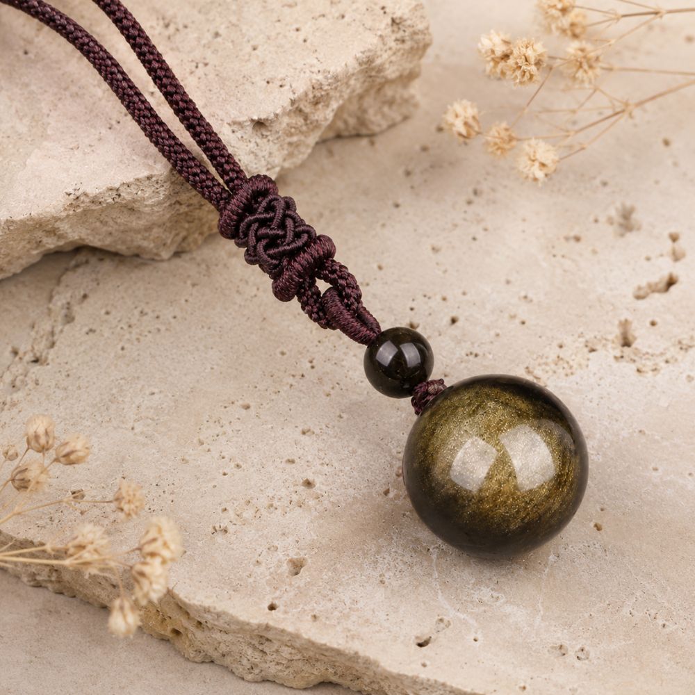 Pendentif Obsidienne Dorée